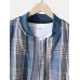 Mens Plaid Baseball Collar Zip Front Casual Jacket With Buttoned Pocket