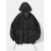 Mens Patchwork Long Sleeve Double Pocket Plush Hooded Jacket