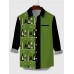 Black & Green Stitching Elegant Art Bottles Printing Breast Pocket Men's Long Sleeve Shirt