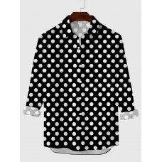 Black and White Round Fashion Polka Dots Printing Men's Long Sleeve Shirt