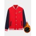 Mens Letter Print Thicken Contrasting Patchwork Baseball Collar Long Sleeve Jacket