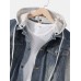 Mens Patchwork Denim Wash Distressed Hooded Jacket With Double Pocket