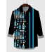 Vintage Black and Blue Contrasting Color Bottle Pattern Printing Men's Long Sleeve Shirt